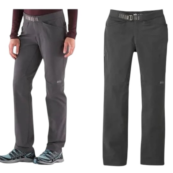 REI Co Op Womens Pants Size 4 Petite Gray Outdoor Hiking‎ Belted Zip Pocket - Picture 2 of 4
